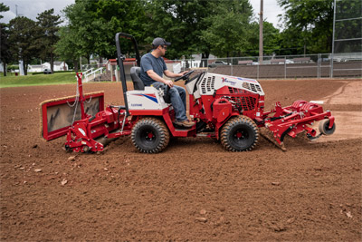 Ventrac Ballpark Groomer & Renovator - The Ventrac Ballpark Groomer and Renovator allows workers to accomplish grating, rolling, breaking up clumps, and grooming the surface all in one attachment.