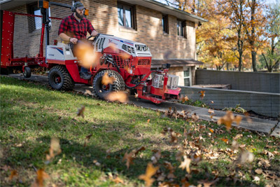 Ventrac Leaf Blower - A Ventrac Leaf Blower effortlessly clears leaves from the sidewalk to the yard, making easier to clean piles minimizing the use of hand rakes.