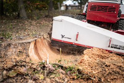 Ventrac Stump Grinder - With a cutting depth of 8 inches, stumps are removed faster than ever with the KC220.