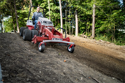Ventrac Power Rake - Creating a finish grade with the Ventrac Power Rake to prep for lawn installation at a new construction build.