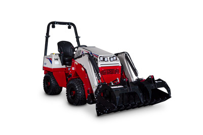 KM100 Rock Bucket Grapple - Ventrac Loader equipped with the KM100 Rock Bucket Grapple.