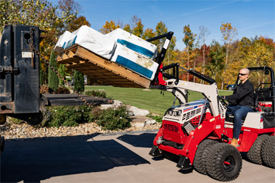 Ventrac KM410 Pallet Forks - Designed for efficiency, the KM410 Pallet Forks provide 50 inches of clearance from the ground to the fork bottom, allowing for easy handling of pallets, logs, and other heavy loads.