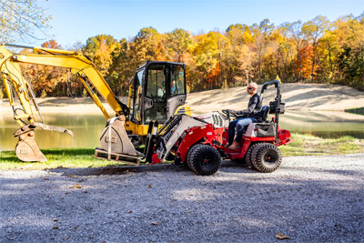 Ventrac KM410 Pallet Forks - Built for stability, the KM410 Pallet Forks can handle up to 410 lbs on flat terrain, making it a dependable choice for material transport.