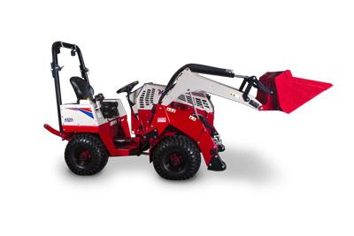KM500 Loader - Side profile of the Ventrac Loader with the bucket in the mid position.