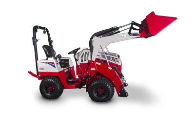 KM500 Loader - Side profile of the Ventrac Loader with the bucket lifted.