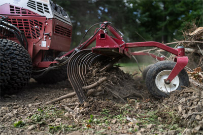 Ventrac Landscape Rake - The KR502 is a front mounted rake which allows the operator to keep material from being driven over. 