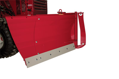 Ventrac KV552 V-Blade Snow Plow - Standard features included with the KV552 include hydraulically activated wing cylinders, mechanical trip, adjustable cast iron skid shoe discs, reversible high carbon hardened steel cutting edges, and a center shoe for gliding over rough terrain. 