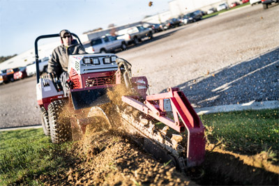 Ventrac Trencher - The KY400 Trencher is capable of trenching up to 40 inches (102 cm) in depth with a 5Â½ inch (14 cm) wide cut. 