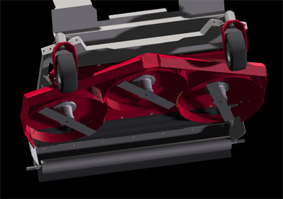 LK520 Mower Deck Underside - Closeup of three blades and rear roller