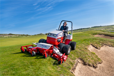 Ventrac Contour Mower - Three decks float independently and follow the contour of the terrain with up to 40 degrees of motion for each side deck.
