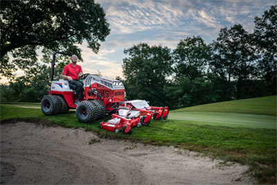 Ventrac Contour Mower - The Ventrac Contour Mower excels in maintaining golf course bunkers, thanks to its 83-inch mowing width and independently floating decks. With up to 40 degrees of motion and rear discharge, it delivers a clean, precise cut while accommodating complex terrain.