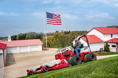 Ventrac Finish Mower - The Ventrac Finish Mower easily mowing across a steep slope, thanks to its superior slope capability. Built for stability and performance, Ventrac handles tough angles while delivering a smooth, even cut.