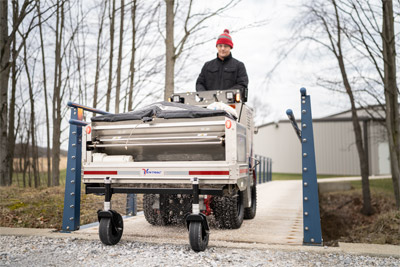 Ventrac SSV Salt Spreader - The narrow frame of the SSV allows operators to go where other pieces of equipment cannot ensuring that all walkways are covered in preparation or during winter storms.