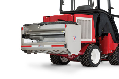 Installed SA250 Spreader - The stainless steel hopper prevents premature failure due to rust and corrosion. The innovative agitation system prevents material bridging and eliminates the need for a traditional, noisy vibration motor.