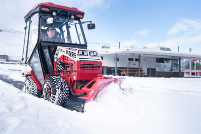 Ventrac V-Blade - The blade design allows for quick angle adjustments, ensuring precise snow placement and a clean, even finish.