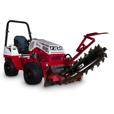 Ventrac KY400 Trencher - The KY400 Trencher is capable of trenching up to 40 inches (102 cm) in depth with a 5Â½ inch (14 cm) wide cut. It is designed with dual Push-N-Pull cylinders to assure positive boom control for digging, boom lift, and transport.