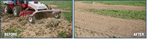 Power Rake on dirt, before & after