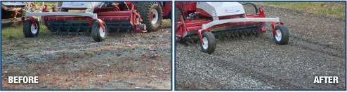 Power Rake on gravel before & after